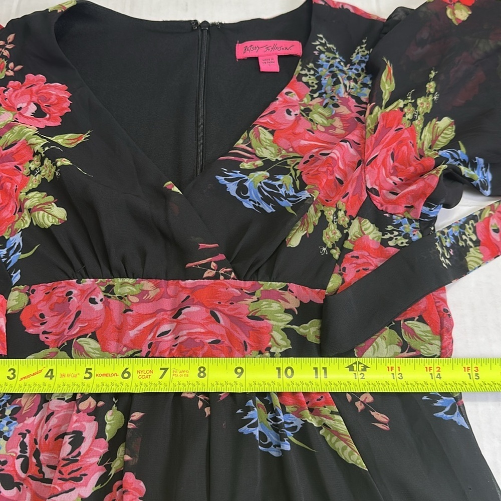 Betsey Johnson Bambi Black Floral Bell Sleeve Ruffle Mini Dress‎ Size 2 Festival - Picture 9 of 12